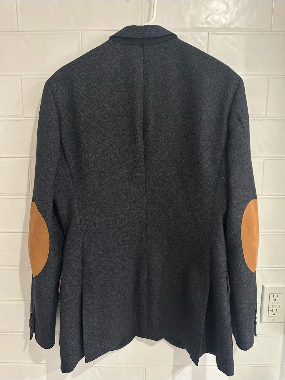 J Crew Abraham Moon Mens 38R Blue Wool Blazer Sport Coat Elbow Patches British